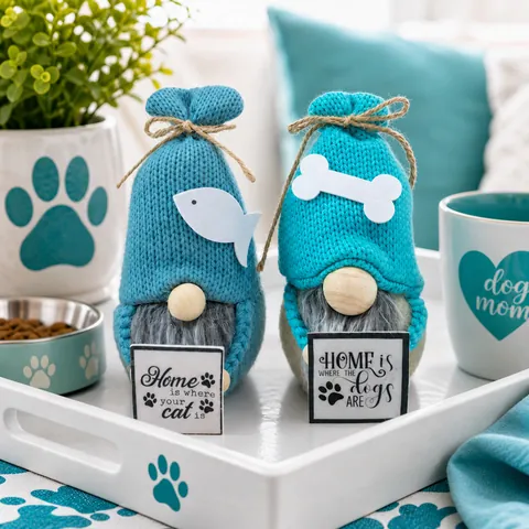 Pet Theme Knitted Gnome Faceless Doll Ornament Nordic Home Decor Dog Cat Lover Gift Plush Desktop Decoration Rudolp Figurine