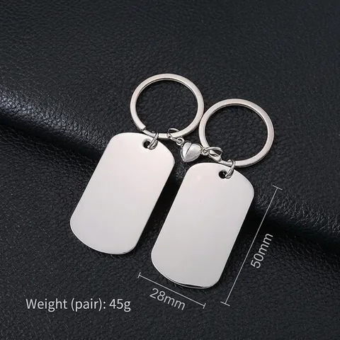 Stainless Steel Magnetic Couple Keychain Set Heart Connection Dog Tag Style Blank Pendant For Lovers Anniversary Valentine Gift