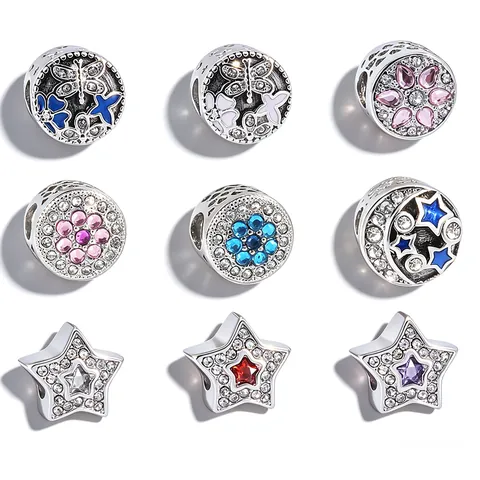316L Stainless Steel Heart Of The Ocean Charm Beads Dragonfly Star Enamel Rhinestone Pendants For DIY Bracelet Jewelry Making