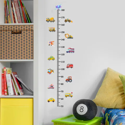 Cartoon Transportation Vehicles Height Growth Chart Wall Sticker For Kids Room PVC Removable Measuring Ruler DIY Wall Decals