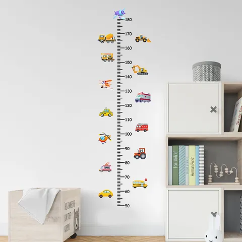 Cartoon Transportation Vehicles Height Growth Chart Wall Sticker For Kids Room PVC Removable Measuring Ruler DIY Wall Decals