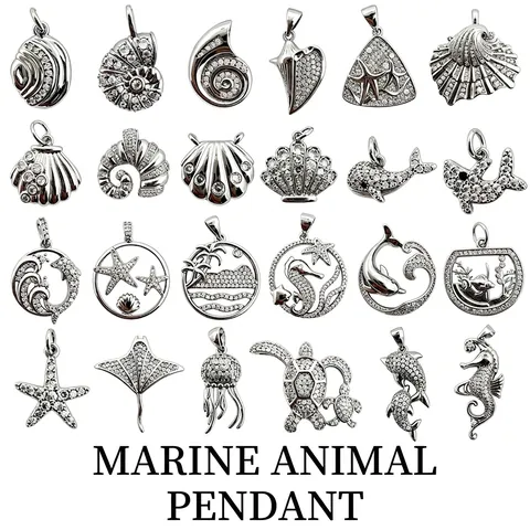 Ocean Series Copper Zirconia Pendants For Jewelry Making Shell Seahorse Starfish Conch Charm For DIY Necklace Bracelet Making