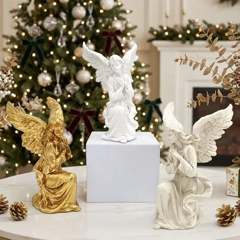European Praying Angel Statue Resin Figurine Guardian Angel With Wings Religious Christmas Home Entryway Decor Gift