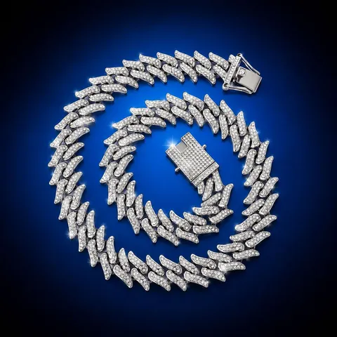 Κολιέ Αλυσίδα Cuban Link Iced Out Κράμα Πλήρες Στρας Φλόγα Αγκάθι Hip Hop Rap Κοσμήματα Άνδρες Γυναίκες