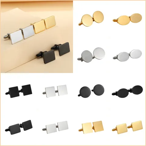 Men Business Stainless Steel Polished Cufflinks Minimalist Round Square Oval Geometric French Shirt Cuff Links Wedding Party Jewelry Accessory