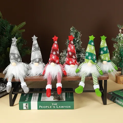Christmas Gnome Faceless Plush Doll With LED Light Knitted Sitting Long Leg Nordic Desktop Ornament Holiday
