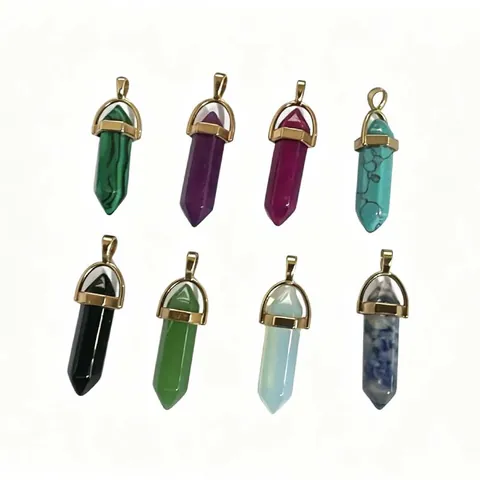Faceted Hexagonal Crystal Point Pendant Artificial Stone Bullet Shaped Pendant Necklace For Jewelry Making DIY Unisex