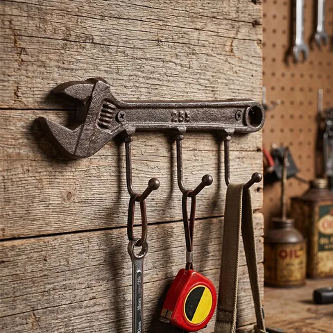 Gancho de Pared de Hierro Fundido Vintage Industrial Forma de Herramienta Llave Martillo Alicates Percha de Pared Decorativa Para Hogar Garaje