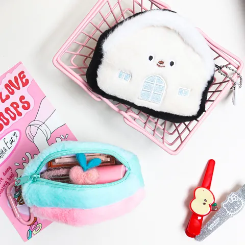 House Shaped Plush Coin Purse Mini Headphone Storage Bag Pendant For Girls Women Cute Cartoon Zippered Accessory