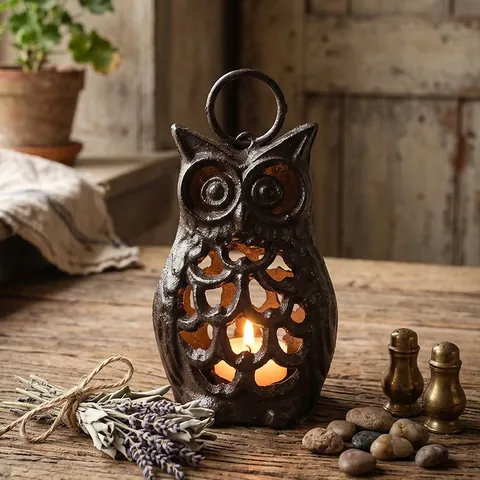 Retro Cast Iron Owl Candle Holder Hollow Metal Candlestick For Vintage Home Decor Office Cafe Bar Desktop Ornament