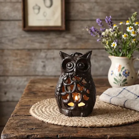 Retro Cast Iron Owl Candle Holder Hollow Metal Candlestick For Vintage Home Decor Office Cafe Bar Desktop Ornament