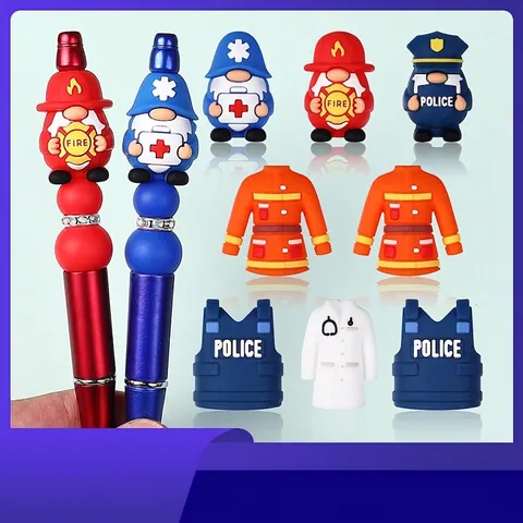 3D Silicone Beads Cartoon Gnome Police Firefighter Medical Theme Silicone Focal Beads For DIY Beadable Pens Jewelry Making Handcraft