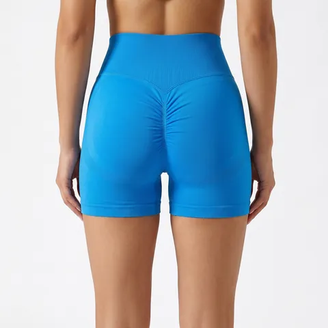 Women's Crossover High Waist Yoga Shorts Seamless Ribbed Workout Gym Biker Shorts Scrunch Butt Lifting Running Athletic Sport Shorts