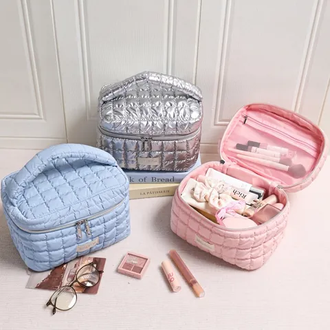 Bolsa De Maquillaje Acolchada Portátil Gran Capacidad Neceser De Viaje Poliéster Impermeable Organizador Cosmético Cremallera