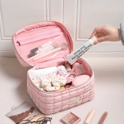 Bolsa De Maquillaje Acolchada Portátil Gran Capacidad Neceser De Viaje Poliéster Impermeable Organizador Cosmético Cremallera