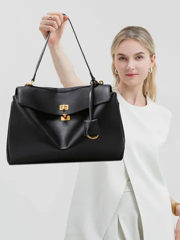 Dames Premium PU Lederen Tote Tas Grote Capaciteit Handtas Met Metalen Slot Veelzijdige Woon-werkverkeer Schoudertas Casual Mode Tas