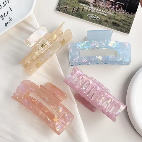 Iridescent Mermaid Hair Claw Korean Large Rectangular Cloud Butterfly Flower Shape Hair Accessories For Women Decorative Hair Clip