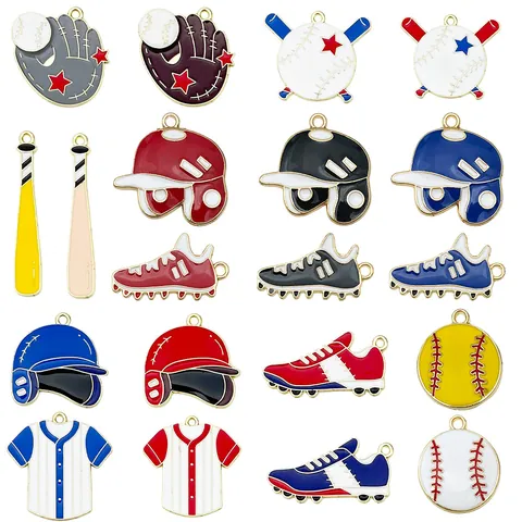 Ciondoli a Tema Baseball in Smalto in Lega di Zinco per Portachiavi Orecchini Braccialetti Fai-da-te Accessori per Gioielli Sportivi