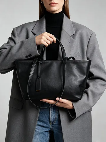 Bolso Tote para Mujer de Cuero de Curtido Vegetal Gran Capacidad Bolso de Mano Commuter Simple Retro Moda Bolso de Hombro Con Colgante