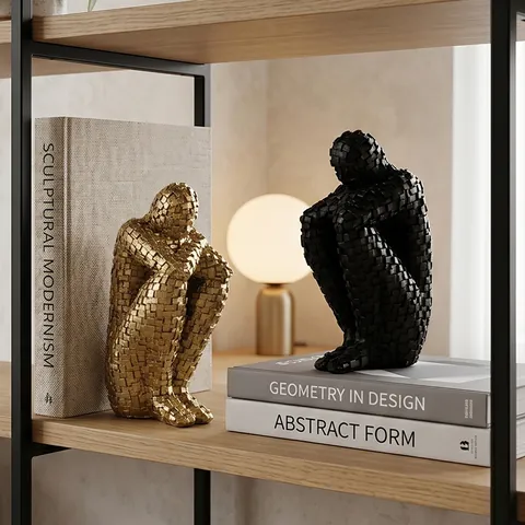 Abstract Human Sculpture Thinker Figurine Resin Mosaic Texture Modern Creative Art Statue For Home Office Decor
