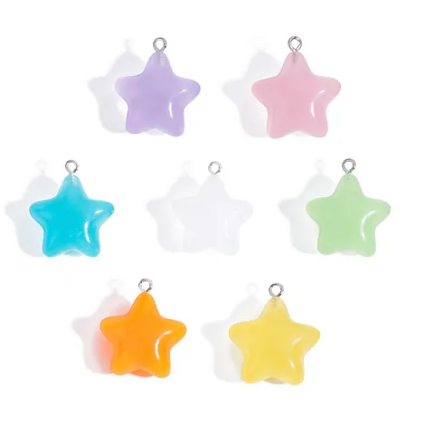 Jelly Color Star Shape Acrylic Resin Pendants For DIY Keychain Jewelry Making Accessories Electroplated Metal Loop Star Charms
