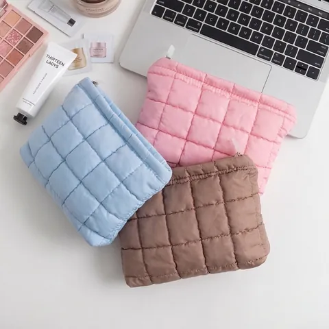 Neceser De Maquillaje Acolchado De Poliéster Organizador De Cosméticos De Viaje Con Cremallera Bolsa De Aseo Portátil Para Mujeres