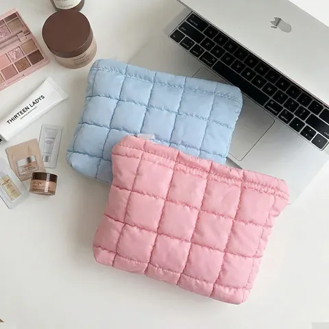 Neceser De Maquillaje Acolchado De Poliéster Organizador De Cosméticos De Viaje Con Cremallera Bolsa De Aseo Portátil Para Mujeres