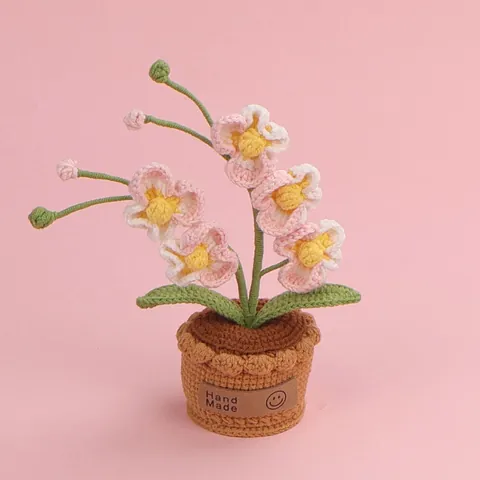 Handgefertigte Häkel Orchidee Topfpflanze Gestrickte Künstliche Blume Schreibtisch Ornament Warme Pastorale Gewebte Blumen Handwerk Für Home Office Tisch Dekoration Geschenk