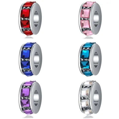 DIY Alloy Charm Beads With Square Cut Rhinestones Large Hole Spacers For Bracelet Necklace Making Women Jewelry Accessories