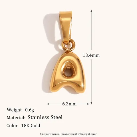 Stainless Steel 3D Bubble Alphabet Pendant For Women 18K Gold Plated Initial Letter A-Z DIY Necklace Jewelry Accessory