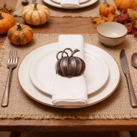 Alloy Metal Pumpkin Maple Leaf Napkin Rings Vintage Bronze Gold Enamel Napkin Buckles For Halloween Thanksgiving Christmas Party Dining Table Decoration