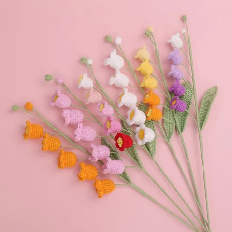 Handmade Crochet Lily Of The Valley Yarn Flower Bouquet Gradient Artificial Flowers For Home Decor Wedding Photography Gift
