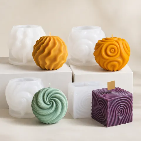 Silikonform Für DIY Kerzenherstellung Geometrische Spiral Kugel Würfel Form Aromatherapie Seife Gips Bastelwerkzeug