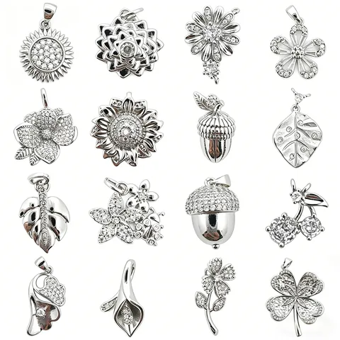 Retro Copper Flower Rose Rhinestone Pendants For DIY Jewelry Making Bracelet Necklace Accessories Leaf Acorn Floral Charms