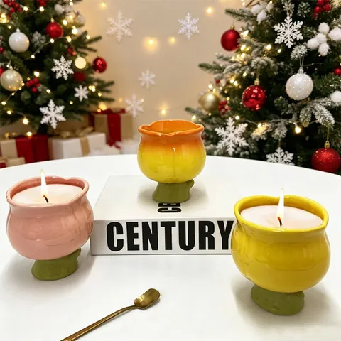 Creative Tulip Peach Shaped Ceramic Dessert Bowl High Foot Ice Cream Cup For Pudding Yogurt Fruit Salad Mug Home Decor Gift