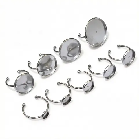 Stainless Steel Adjustable Open Ring Base Round Bezel Cup Cabochon Settings For DIY Jewelry Making Findings Gold Silver Tone