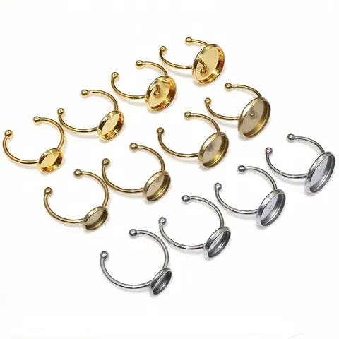 Stainless Steel Adjustable Open Ring Base Round Bezel Cup Cabochon Settings For DIY Jewelry Making Findings Gold Silver Tone