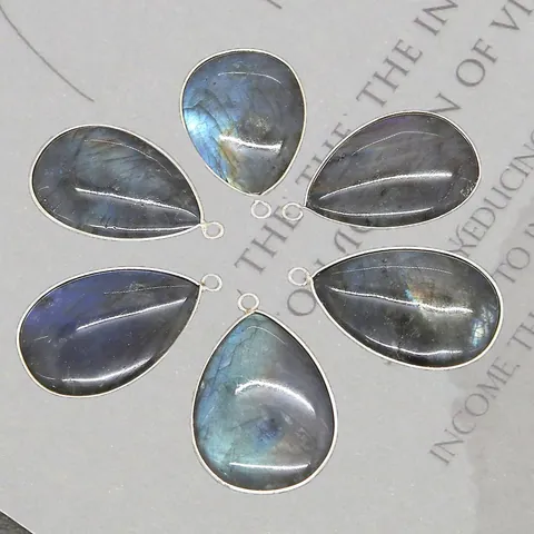 Wassertropfen Natürlicher Labradorit Anhänger Goldbeschichtetes Kupfer Bezel Schmuckherstellung Zubehör Für DIY Halskette Damen Herren