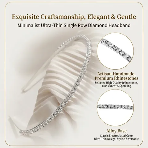 Minimalist Slim Alloy Rhinestone Headband For Women Elegant Gold Silver Plated Inlaid Crystal Hair Band Daily Party Accessory