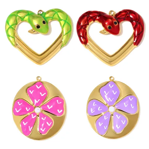 Titanium Steel Good Luck DIY Pendant Flower Heart Snake Charm For Women Fashion Enamel Jewelry Necklace Making Accessories