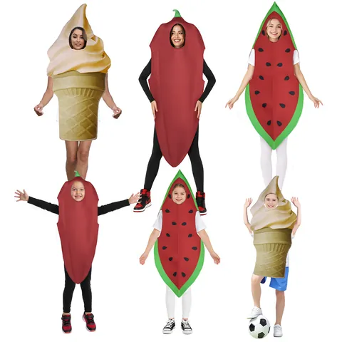 Funny Food Costume Adults Kids Halloween Party Watermelon Ice Cream Chili Sponge Fabric Creative Performance Outfit