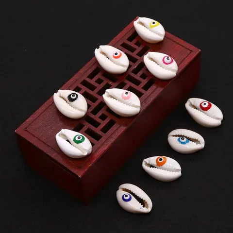 Natural Cowrie Shell Evil Eye Beads Conch Shape Painted Shell Loose Beads For Jewelry Making DIY Bracelet Necklace Accessory