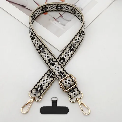 Ethnic Style Jacquard Wide Shoulder Phone Lanyard Adjustable Crossbody Strap With Connector Patch Fashion Durable Phone Chain