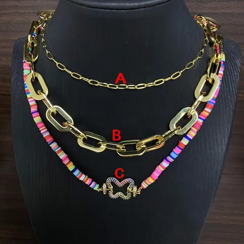 Bohemian Colorful Polymer Clay Heishi Bead Necklace Handmade Alloy Rhinestone Pendant Unisex Fashion Jewelry Necklaces