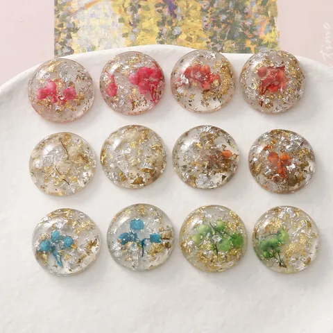 Round Resin DIY Jewelry Accessories With Dried Flowers Gold Silver Foil Hand-made Floral Semi-circular Patch Charms For Earrings