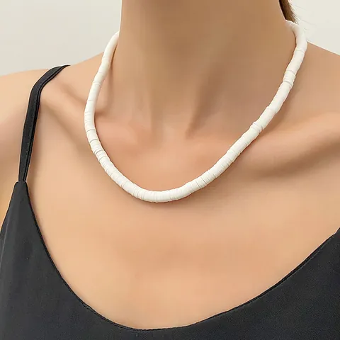 Bohemian Soft Clay Heishi Beaded Necklace For Men Women Handmade Geometric Splicing Clavicle Chain Jewelry With Alloy Clasp