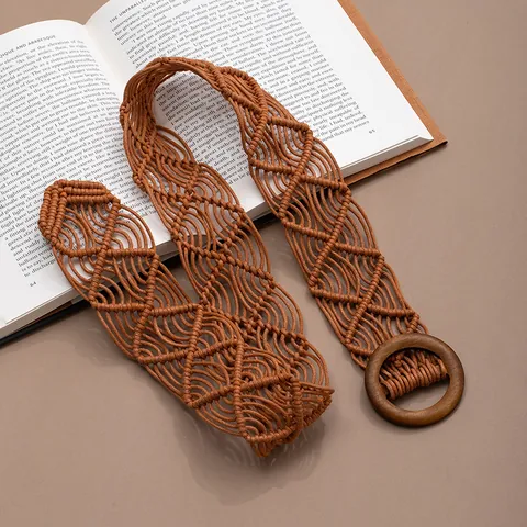 Bohemian Handmade Woven Belt Women Ethnic Waist Rope With Wood Beads Alloy Butterfly Shells Tassels Adjustable Accessory