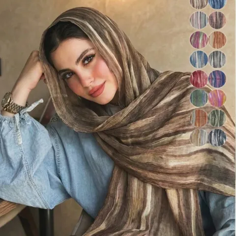 Damen Viskose Plissee Hijab Schal Verlaufstreifen Ethno-Stil Stola Mit Fransen Crinkled Lange Wickel Für Reisen Täglich Mode