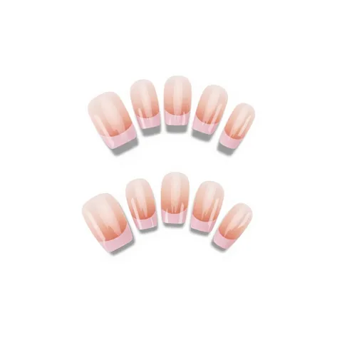 Handmade French Gradient Pink Blush Press On Nails Short Coffin Artificial Fake Nails With Phototherapy Glue Kit For Women