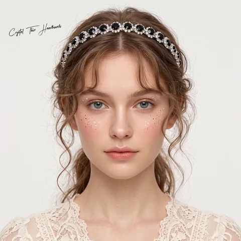 Vintage Green Crystal Flower Headband Rhinestone Alloy Hair Band For Women Elegant Party Wedding Hair Accessory